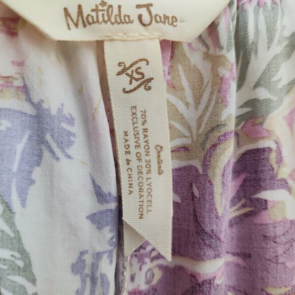 Matilda Jane Enchanted garden hibiscus and palm print short sleeve dress size XS - Picture 2 of 12